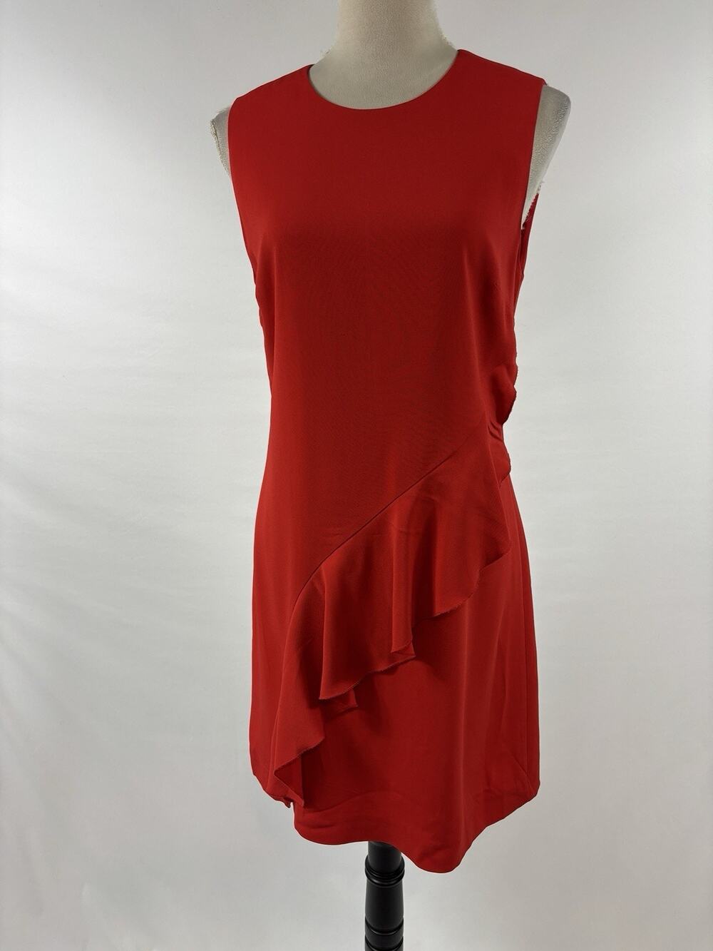 ALC Clarence Sheath Dress Red 10 Sleeveless Asymmetrical Ruffle Knee Length